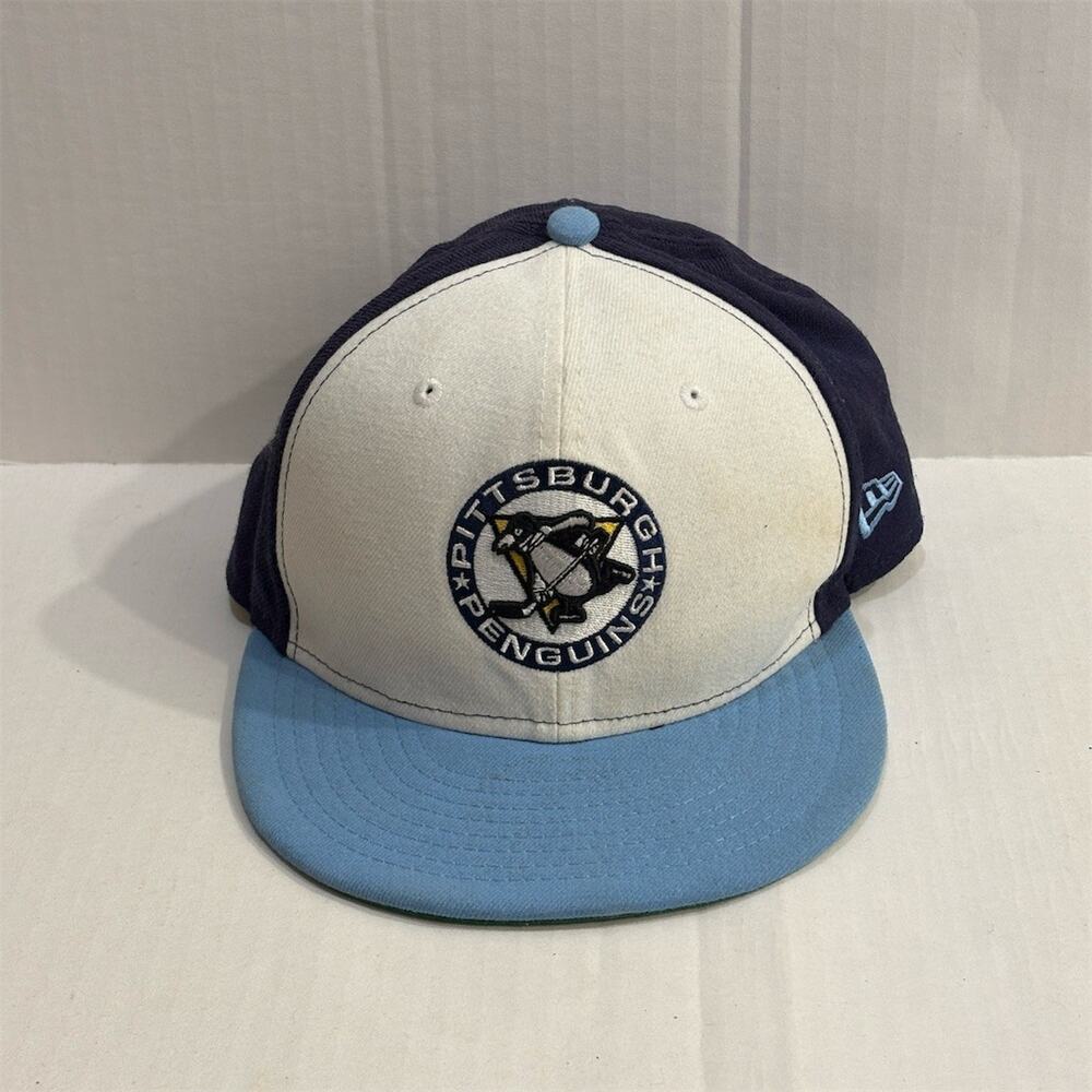 Vintage hockey Pittsburgh Penguins Snapback Hat Navy White Light Blue Brim OS